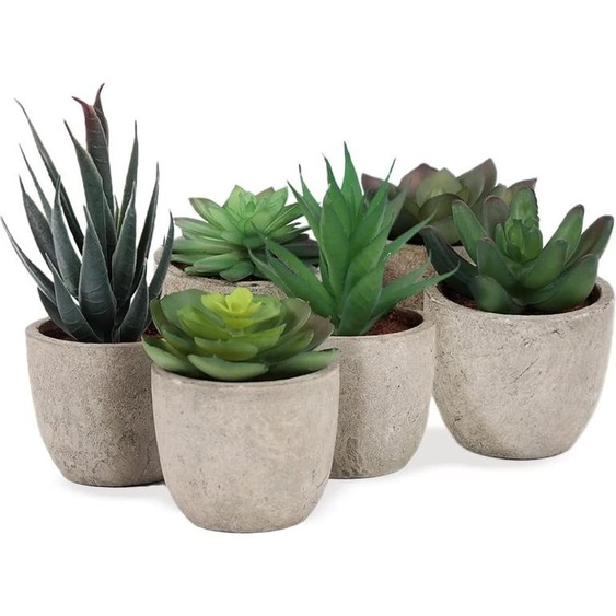 Set de plantes artificielles - facile dentretien - 6 pièces - vert - plastique
