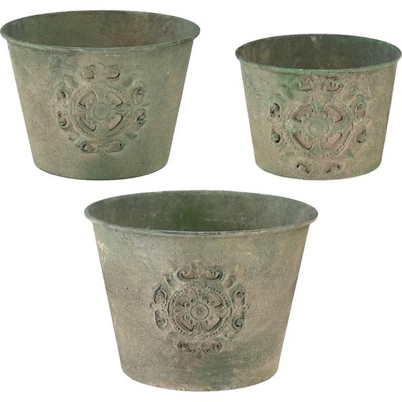 Set de pots de fleurs Vintage vert métal 3 pièces Ø22cm - Cache-pots décoratifs pour plantes artificielles