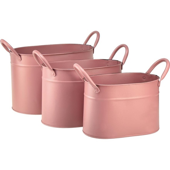 Set de pots en métal rose 3 pièces, Cache-pots ovales pour plantes décoratives dintérieur/dextérieur - Vintage Shabby Chic Design