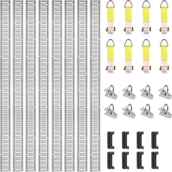 Set de rails darrimage Deluxe : 34 pcs. Rails Airlin - Rail de transport argent - 454 kg max. Charge admissible Rail dancrage - Longueur de rail 1,52 m - Rail darrimage à baguettes pour remorques et camping-cars