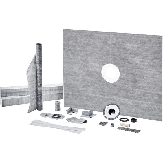 Set de rebords de douche SucceBuy, 1219 x 1524 mm. Kit de receveur de douche avec bride centrale en ABS de 50,8 mm. Membrane étanche, grille en acier inoxydable et joint détanchéité. Barres de pente pour receveurs de douche pour salles de bains.