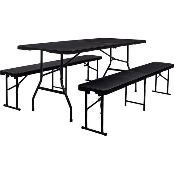 Set de table pour 8 personnes 180cm table de salle à manger avec 2 bancs Rattan Look Pliable
