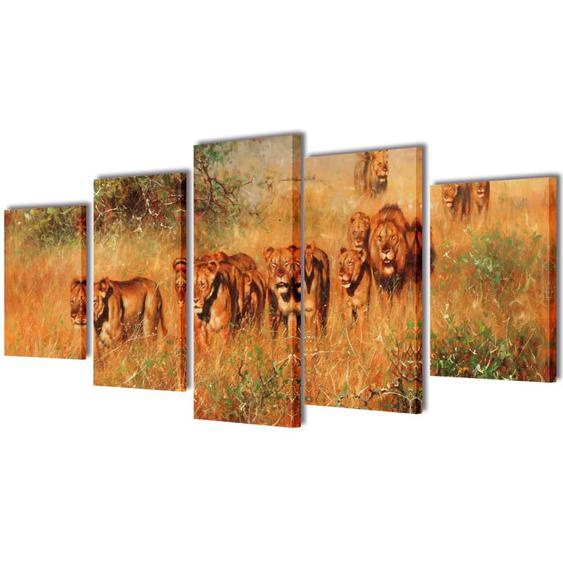 Set de toiles murales imprimées Lions 200 x 100 cm