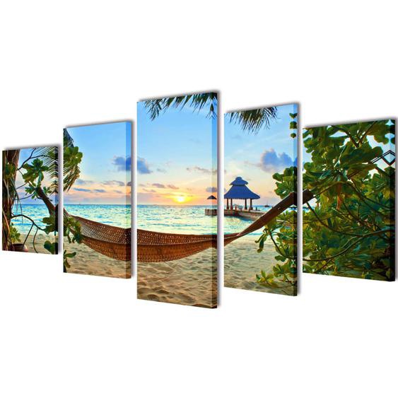 Set de toiles murales imprimées Plage avec hamac 100 x 50 cm