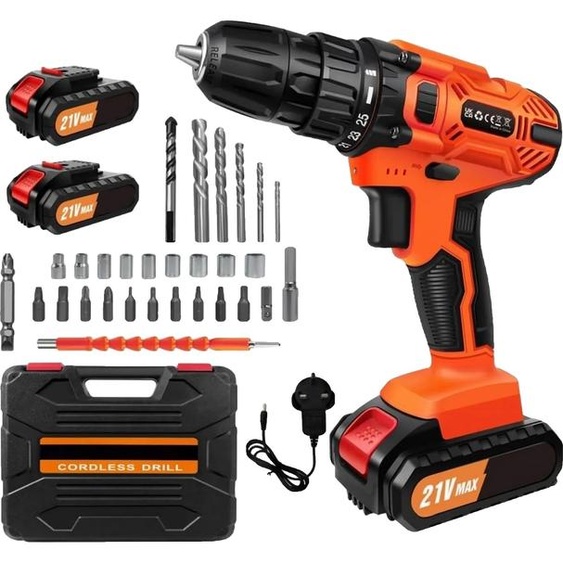 Set de visseuses sans fil, 21V, vitesse réglable, design ergonomique, 2 batteries