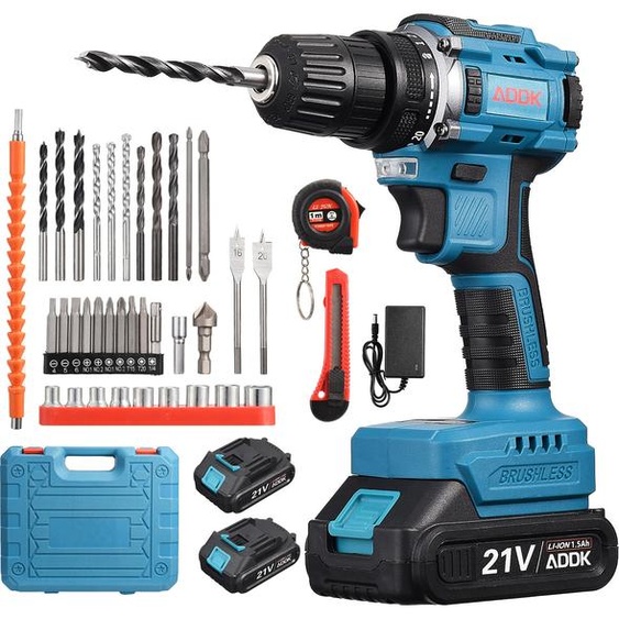 Set de visseuses sans fil Fortuna Lai Lumière LED, Batterie 1500mAh Rechargeable avec 2 batteries, Visseuse sans fil 20V avec 37 embouts de perçage/dévissage, Moteur sans balais Idéal pour le bricolage Serrage et desserrage de vis