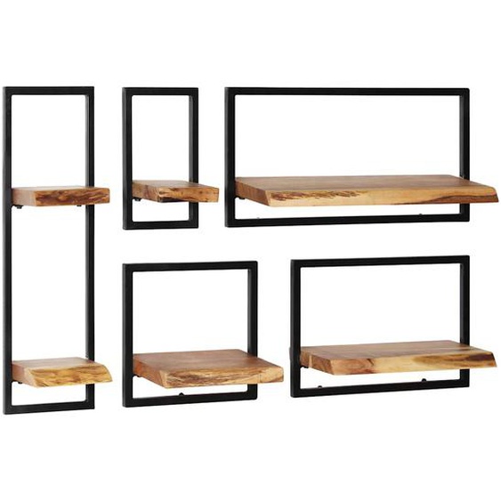 Set détagères murales 5 pcs Bois dacacia massif et acier