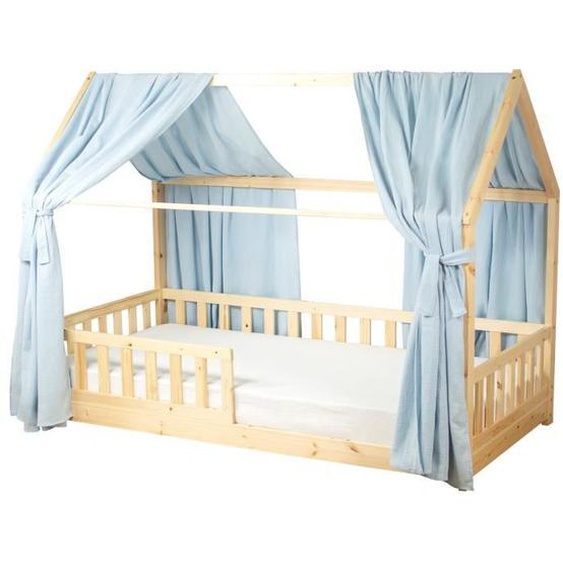Set double ciel de lit cabane en gaze de coton DUO Bleu 130x360 cm