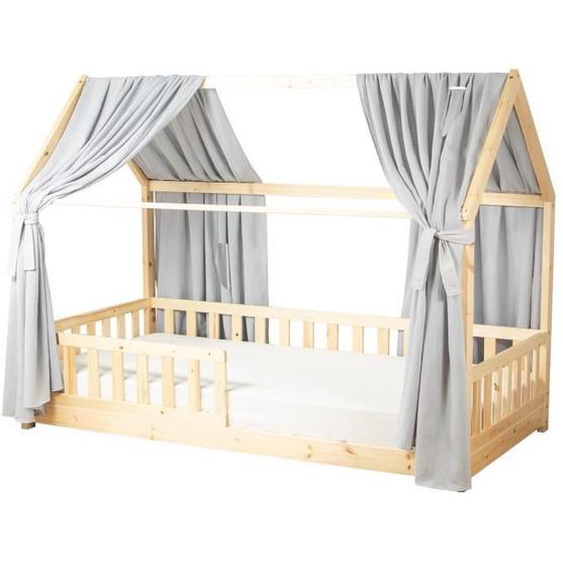 Set double ciel de lit cabane en gaze de coton DUO Gris 130x390 cm