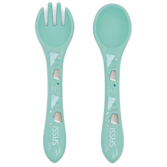 Set Fourchette Et Cuillère En Silicone Animaux Menthe