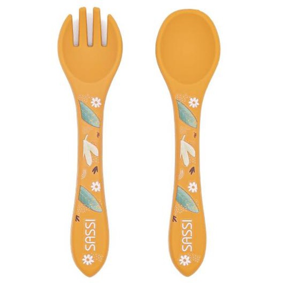 Set Fourchette Et Cuillère En Silicone Animaux Orange