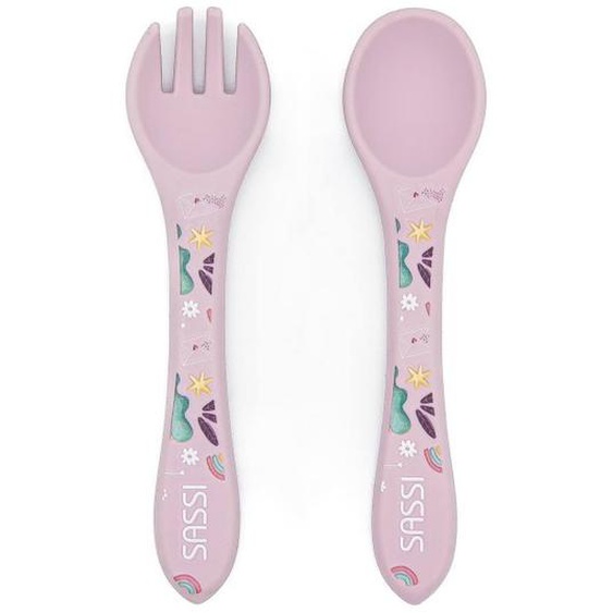 Set Fourchette Et Cuillère En Silicone Animaux Rose