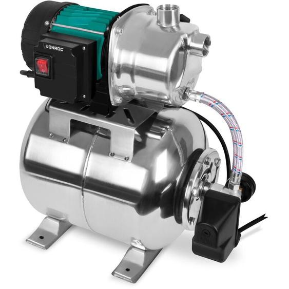 Set Pompe hydrophore avec pressostat – 1000W -3500l/h – Réservoir 19L en acier inoxydable – boitier de la pompe en acier inoxydable
