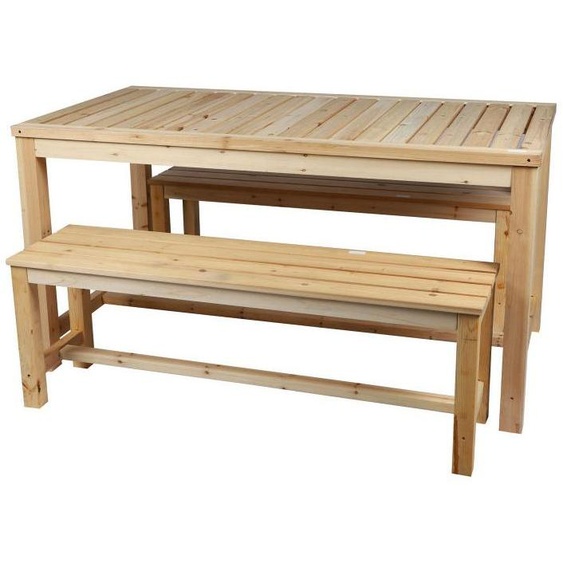 Set table + 2 bancs en bois Formentera - Beige - L 150 x l 80 x H 77 cm