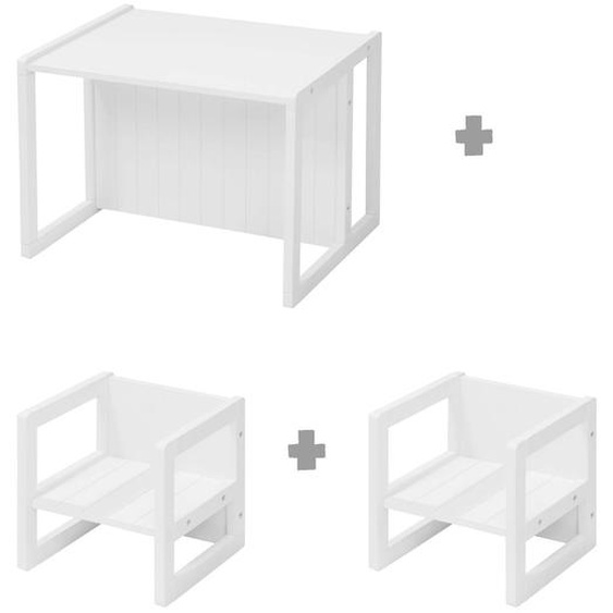 Set Table Convertible En Banc Et 2 Chaises Évolutives Blanc