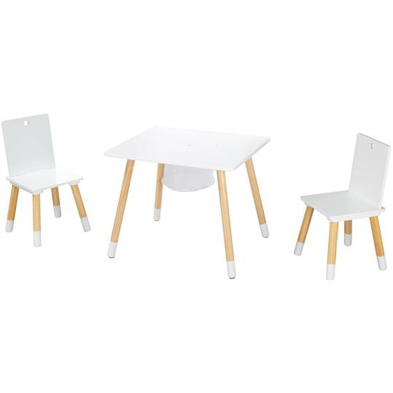 Set Table Et 2 Chaises Enfant Avec Filet De Rangement Blanc Et Naturel