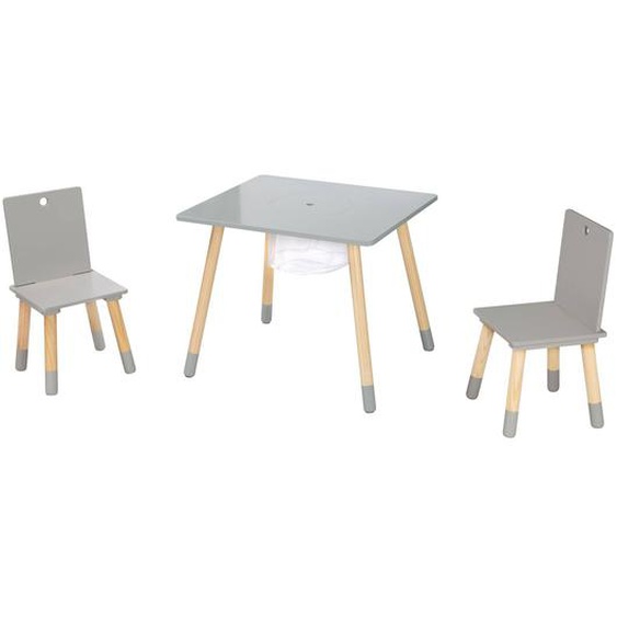 Set Table Et 2 Chaises Enfant Avec Filet De Rangement Gris Et Naturel