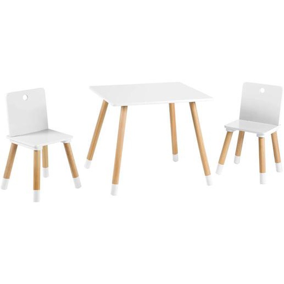 Set Table Et 2 Chaises Enfant Avec Pieds En Bois Massif Blanc Et Naturel