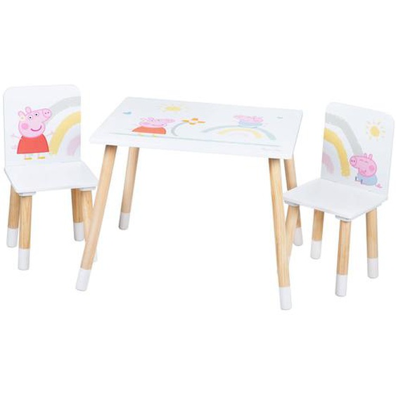 Set Table Et 2 Chaises Enfant Avec Pieds En Bois Massif Blanc - Naturel / Peppa Pig