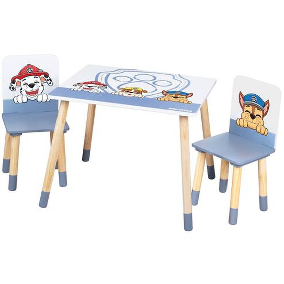 Set Table Et 2 Chaises Enfant Avec Pieds En Bois Massif Bleu Gris - Pat Patrouille