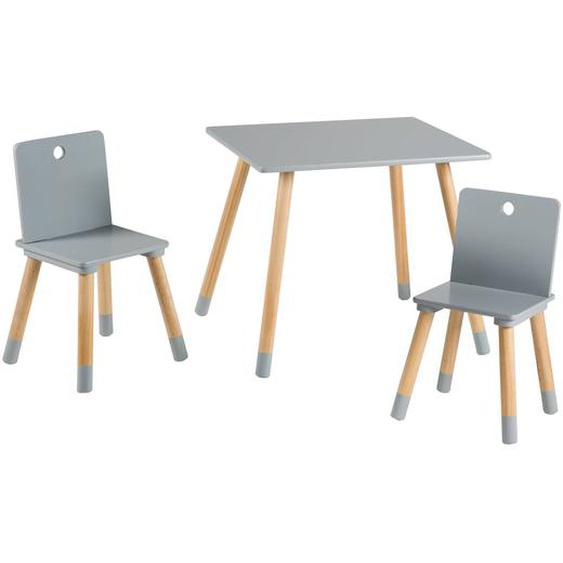 Set Table Et 2 Chaises Enfant Avec Pieds En Bois Massif Gris Et Naturel