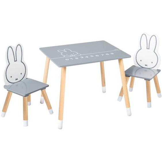 Set Table Et 2 Chaises Enfant Avec Pieds En Bois Massif Gris - Naturel / Lapin Miffy