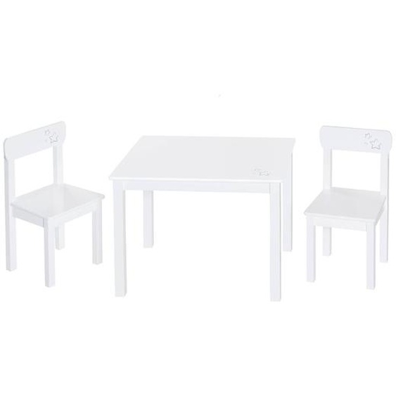 Set Table Et 2 Chaises Enfant En Bois Massif Little Stars Blanc / Motifs Étoiles