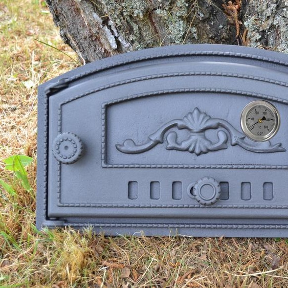 SEZAM - 48 x 27cm - Porte de four à pizza Porte de four en fonte pour four à pizza avec thermomètre 500°C, four, porte de cheminée, porte de four à bois Porte de poêle en faïence