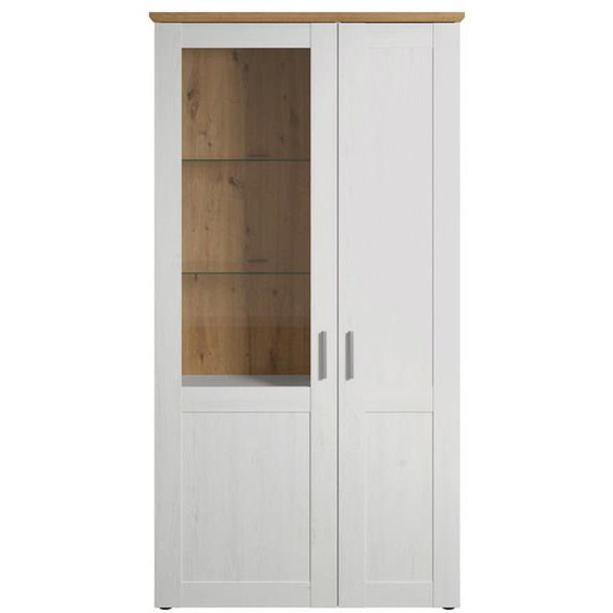 Shade Vitrine 95 x 194 cm 2 portes finitions, pin blanc, chêne.