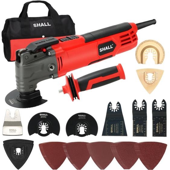 Shall Outil oscillant 500 w multifonction oscillant avec angle doscillation de 5°, 6 vitesses variables, poignée auxiliaire, 34 accessoires de scie