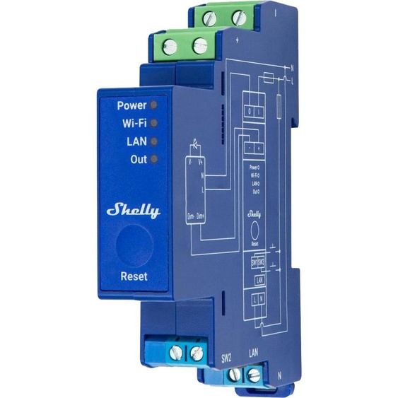 Shelly - Rail DIN - Pro Dimmer 0/1-10V PM - Fonction de mesure - WLAN - LAN - BT (Shelly_Pro_Dimmer_0/1-10V_PM)