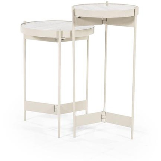 Sib - Lot de 2 tables dappoint rondes en marbre et métal - Couleur - Blanc ivoire