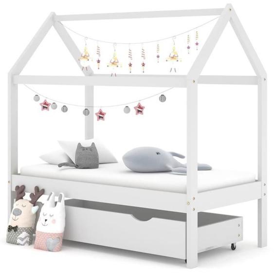 SIBON-WORD Cadre de lit denfant avec un tiroir Blanc Pin massif 70x140 cm facile à MONTER®GNWURM®