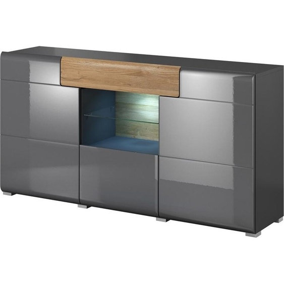 Buffet 160cm collection OHIO. Coloris gris anthracite et chêne. LED incluses