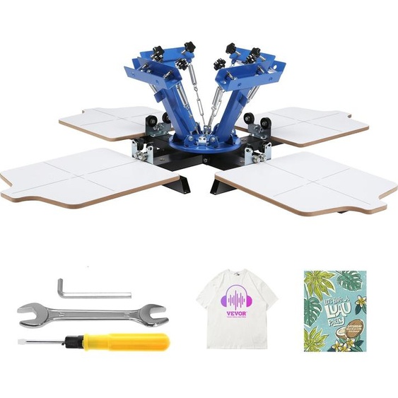 Siebdruk Machine de sérigraphie 360°Sérigraphie rotative 54 x 45 cm Équipement de sérigraphie T-shirt Presse à palettes double épaisseur pour le positionnement Bleu