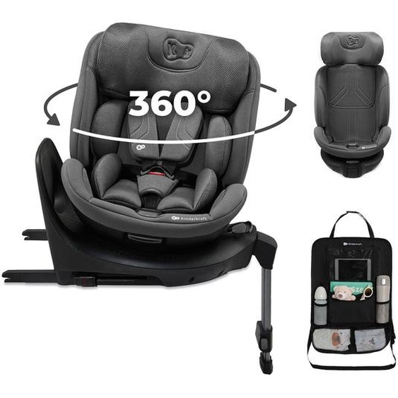Siège Auto Kinderkraft Xrider 2 I-size Avec Rotation 360°, Isofix, Sps+, H-guard+, Easy Grow + Organisateur Voiture Gris