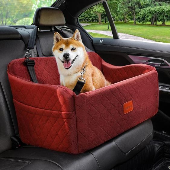 Siège auto pour chien, adapté aux grandes races, en mousse à mémoire de forme, avec 2 courroies de sécurité, de couleur rouge, grande taille