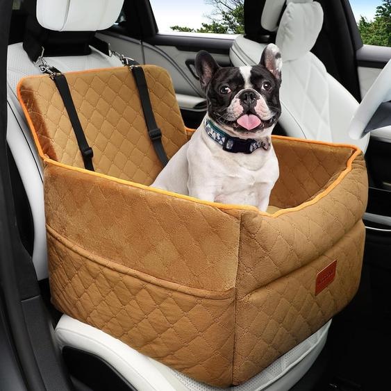 Siège auto pour chien, adapté aux petites et moyennes races, lavable, avec des poches de rangement, couleur marron