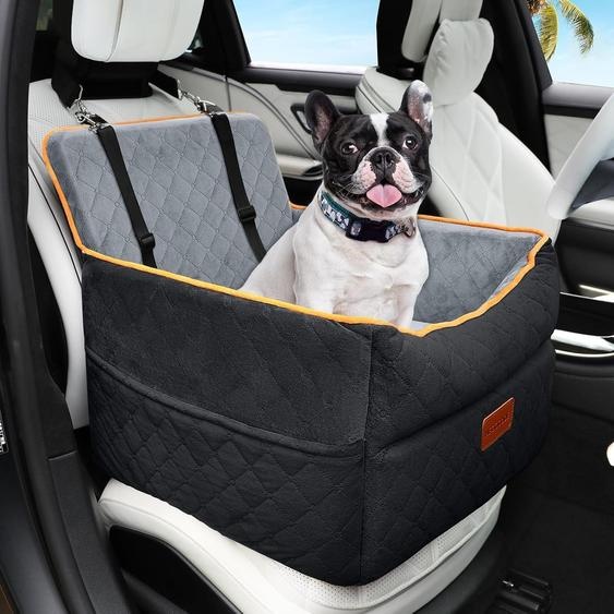 Siège auto pour chien, adapté aux petites et moyennes races, lavable, avec des poches de rangement, noir et gris