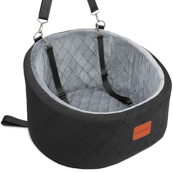 Siège auto pour chien, confortable, transformable en lit de voyage, avec laisse de sécurité, lavable, base antidérapante, noir/gris, taille petite