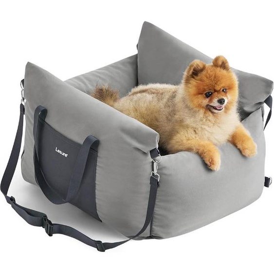 Siège auto pour chien, gris, dimensions 58x56x33 cm, avec poches de rangement et laisse de sécurité