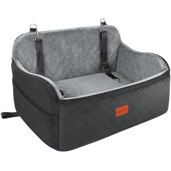 Siège auto pour chien, jusquà 25 kg, réglable, amovible, lavable, avec 2 courroies de sécurité, 2 poches de rangement, noir/gris, taille L