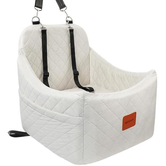 Siège auto pour chien, lavable, adapté aux petits et moyens chiens, surélevé avec des poches de rangement, couleur blanche, taille moyenne