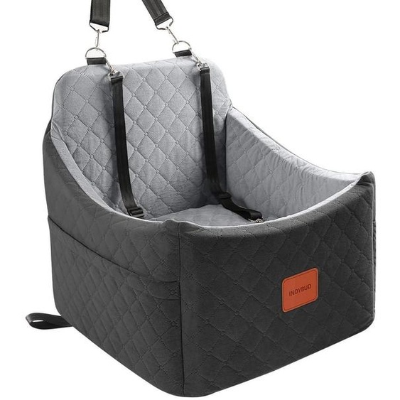 Siège auto pour chien, surélevé, en mousse à mémoire de forme, lavable, noir, gris, taille moyenne