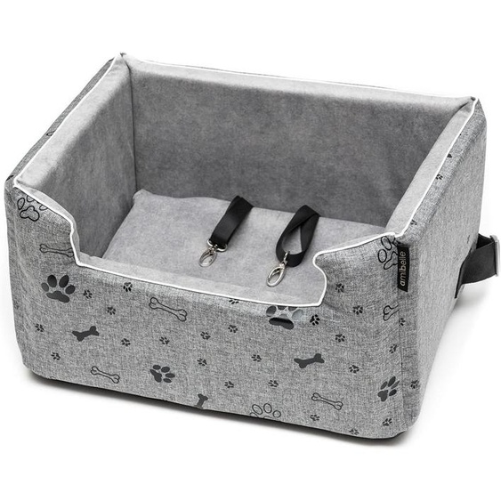 Siège auto pour chiens, chats, siège arrière pour animal de compagnie, siège passager, lit pour chien en daim Gris/Noir L : 57x50 cm