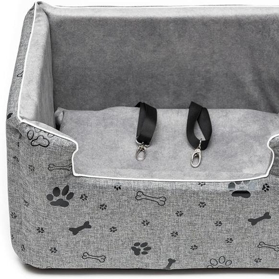 Siège auto pour chiens, chats, siège arrière pour animal de compagnie, siège passager Lit pour chien en daim Gris/Noir M : 47x40 cm