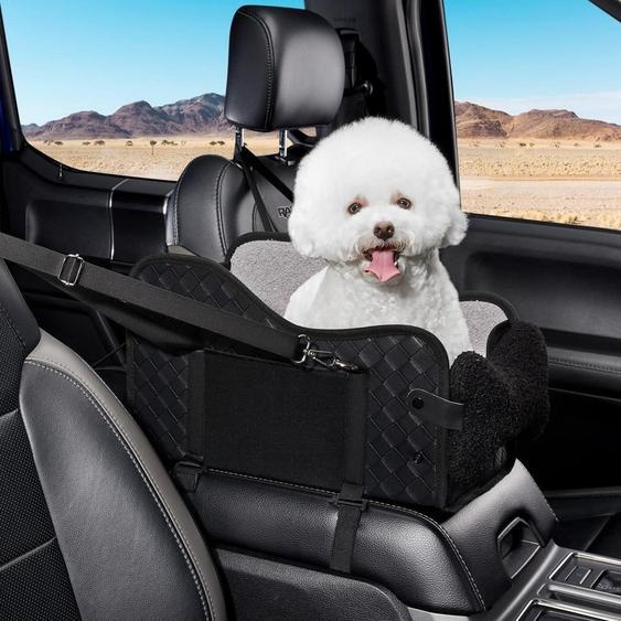 Siège auto pour petits chiens et chats | Imperméable, avec poches latérales et montage rapide | Cuir noir