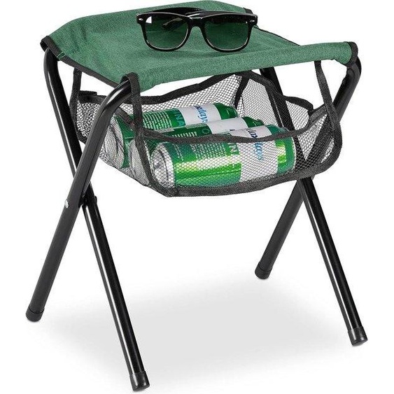 Siège de camping pliable Unyqoos® avec sac de transport et poche en filet – siège léger et robuste avec structure métallique, en polyester résistant à la déchirure, supportant jusquà 120 kg, dimensions : 39 x 29 x 35 cm, couleur : vert