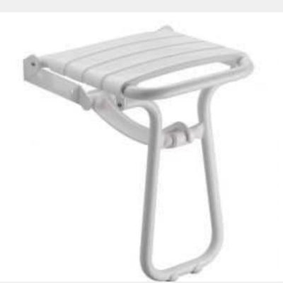 Siège de douche PMR PELLET Essentiel confort escamotable avec pied aluminium époxy blanc lattes blanches