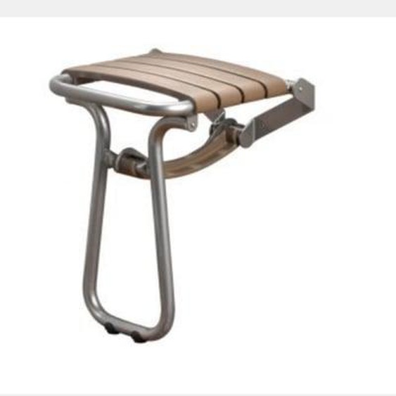 Siège de douche PMR PELLET Essentiel confort escamotable avec pied aluminium époxy gris lattes taupe